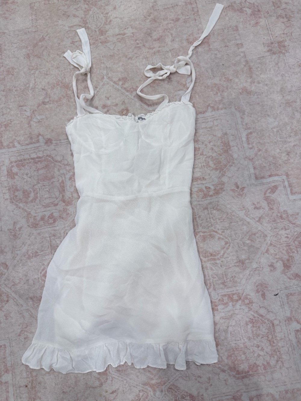 Reformation White Tie-Strap Ruffle Hem Mini Dress US 4